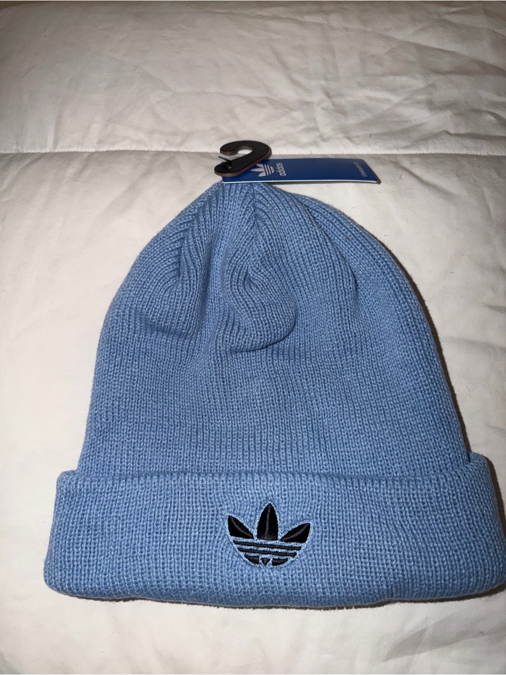 adidas Trefoil Knit Cuffed Beanie in Sky Blue